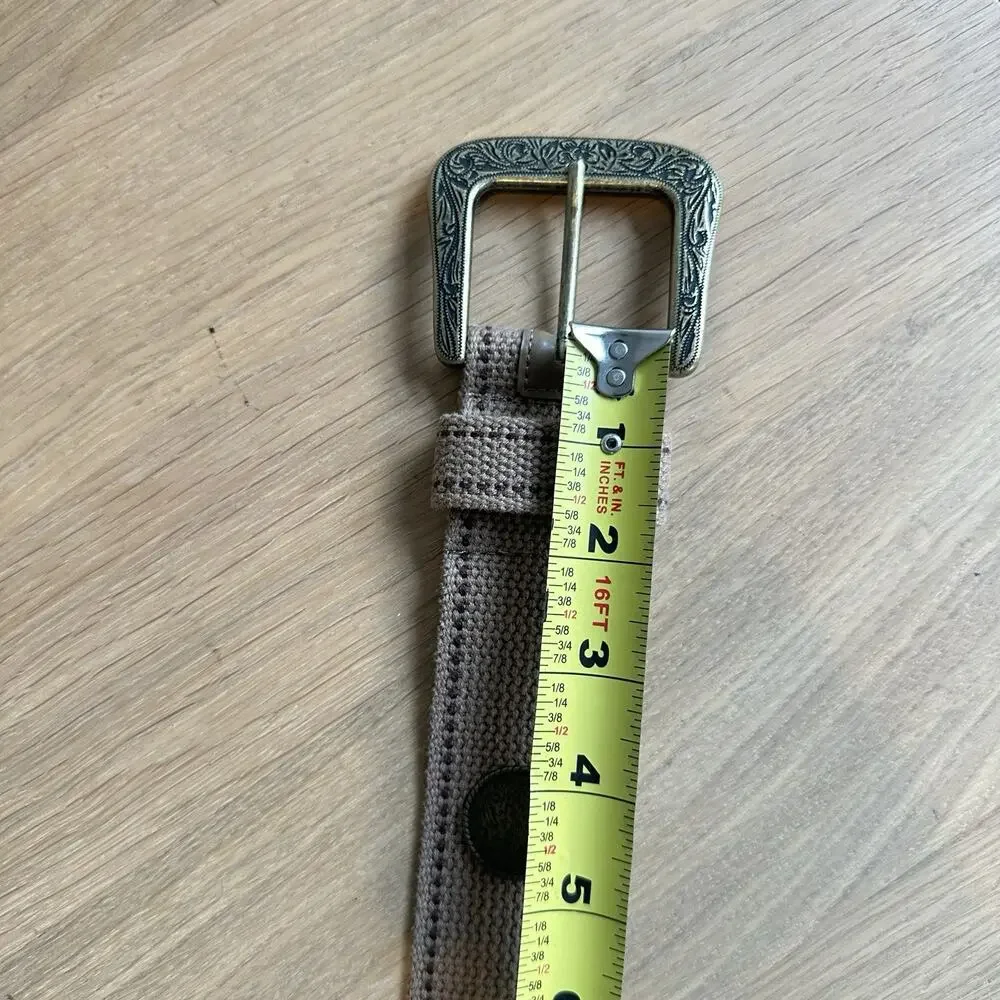 Vintage Y2K 90s 100% Cotton Canvas Woven Belt M Tan/Brass Boho Western Indie